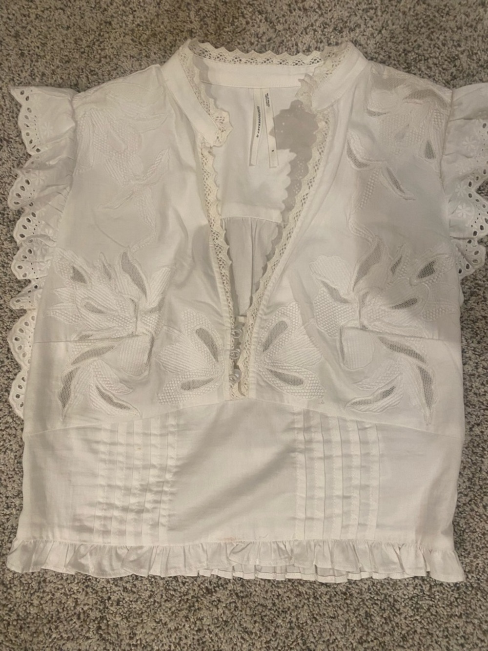 Anthropologie White Eyelet Lace V-Neck Blouse